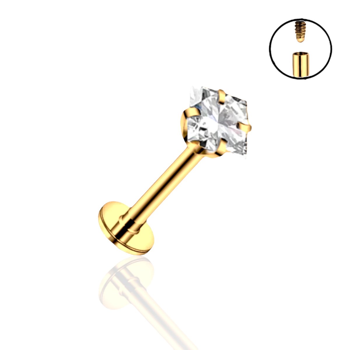 Tytanowy ZŁOTY Labret Kwadratowa Cyrkonia 1,2/12/3