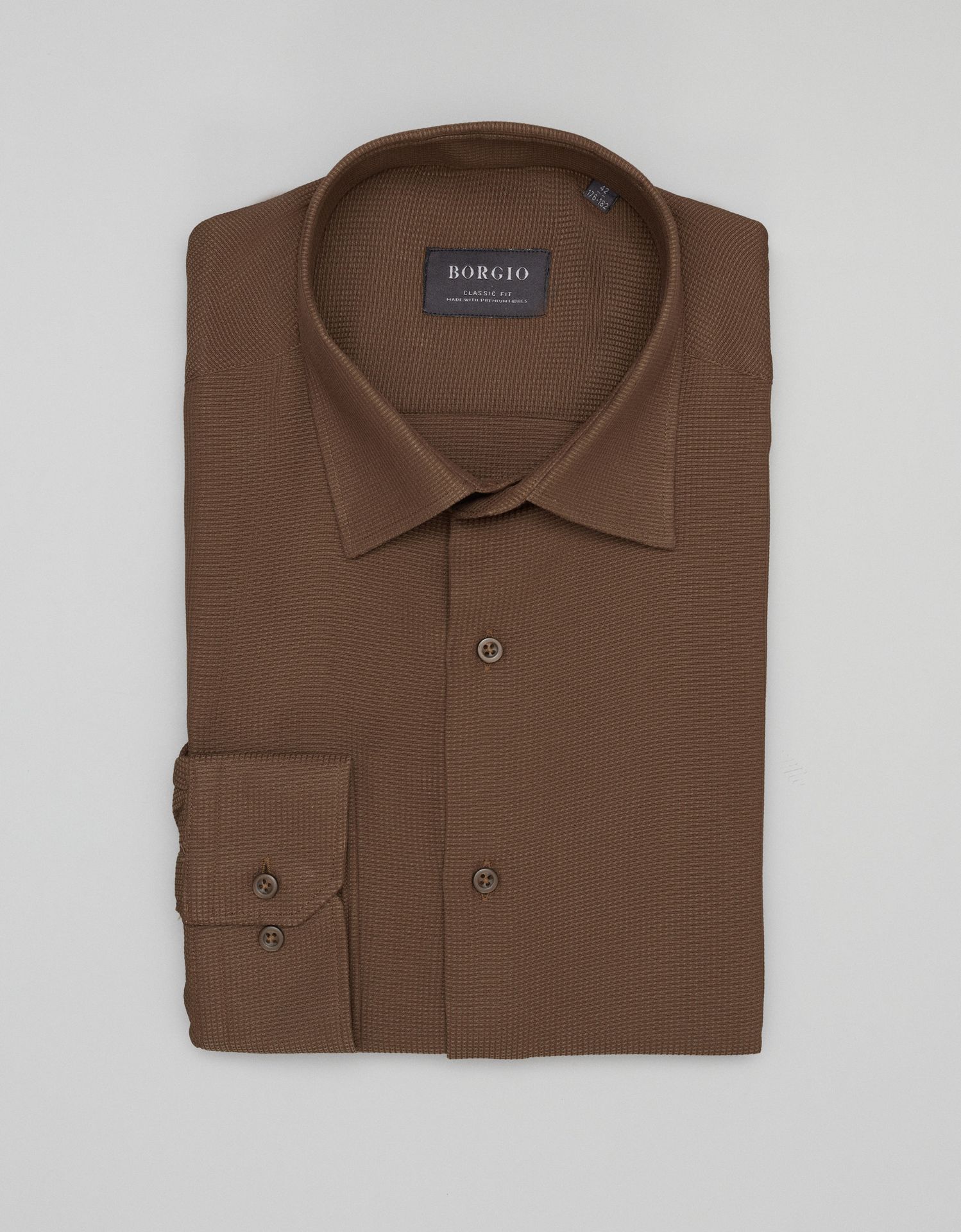 koszula licodia 00461 długi rękaw brąz classic fit