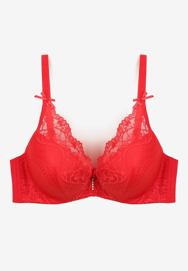 Czerwony Biustonosz Ozdobiony Koronką Full Cup Florinna