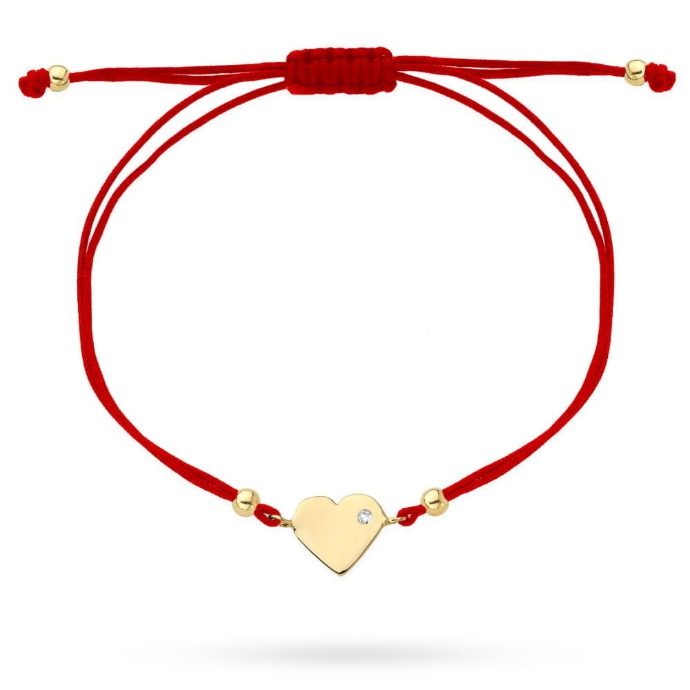 Bransoletka złote serce z cyrkonią na czerwonym sznurku (Gramatura: 0.98)