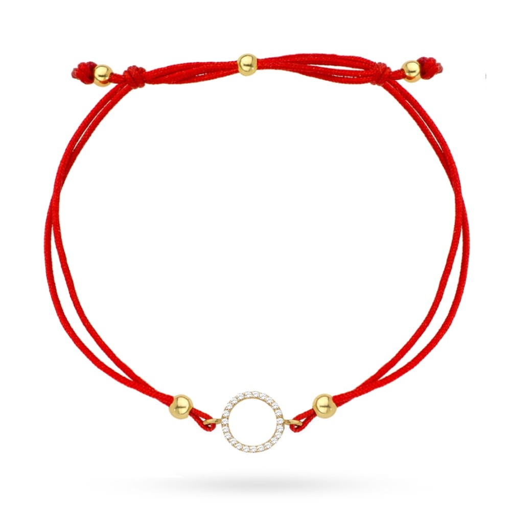 Bransoletka ring wysadzany cyrkoniami na czerwonym sznurku (Gramatura: 0.87)
