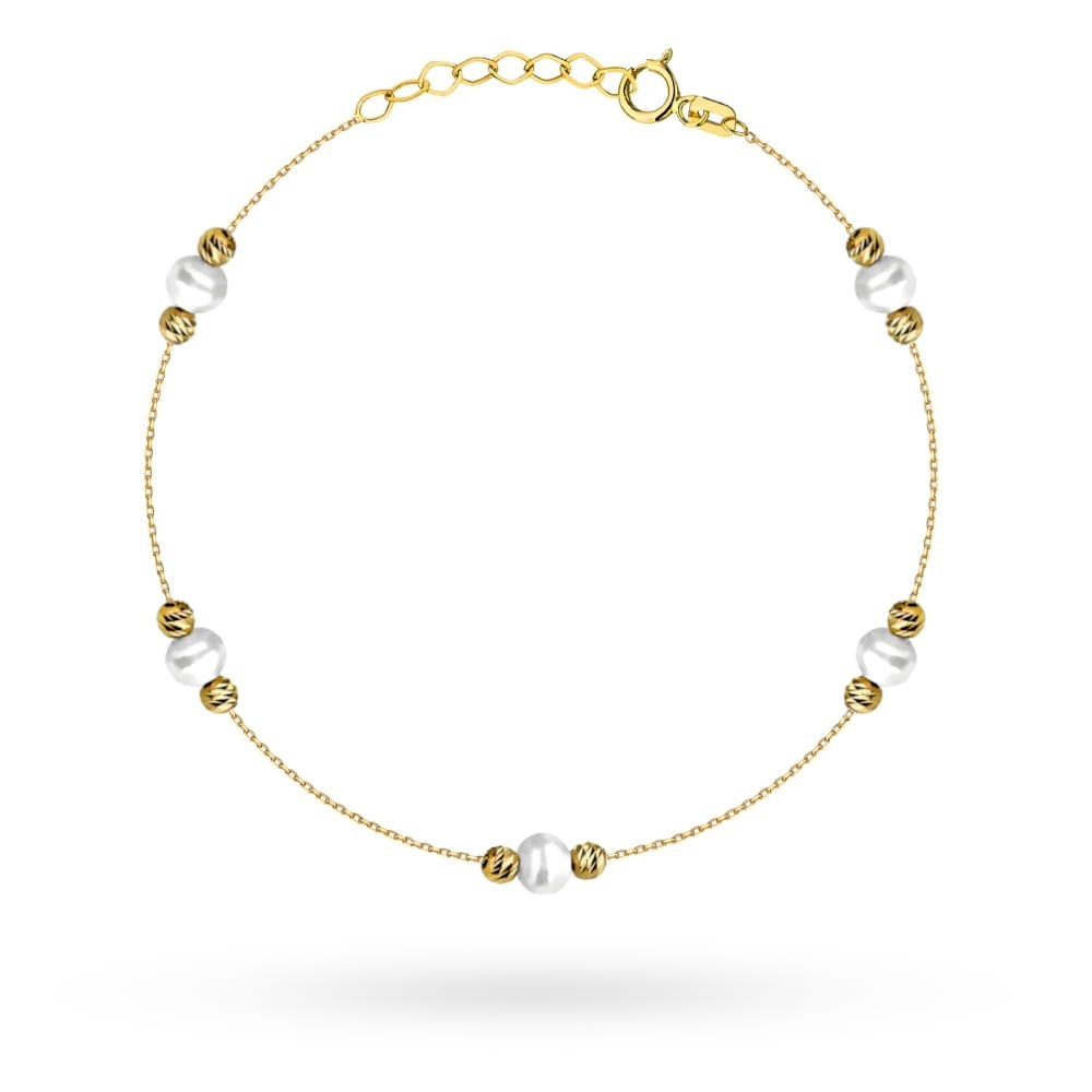 Bransoletka złota z perłami i diamentowanymi kulkami (Gramatura: 0.84)