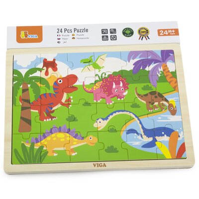 VIGA 51460 Puzzle na podkładce 24 elementy - dinozaury