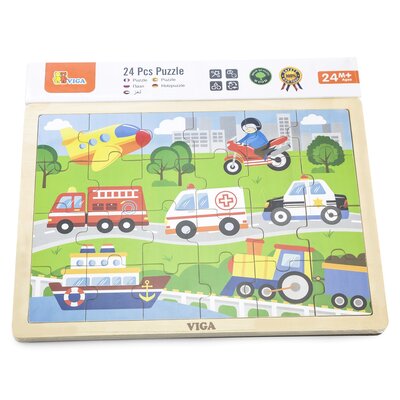 VIGA 51462 Puzzle na podkładce 24 elementy - pojazdy w mieście