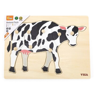 VIGA Toys Drewniane Puzzle Montessori Krowa z Pinezkami