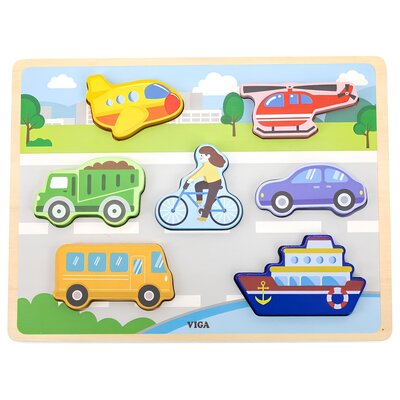 VIGA Drewniane Puzzle Układanka Montessori 2w1 Figurki Pojazdy