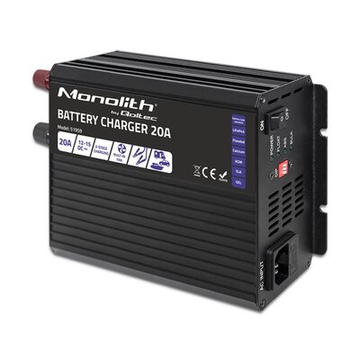 Qoltec Inteligentna ładowarka Monolith do akumulatorów LiFePO4 AGM GEL SLA, 20A, 12V