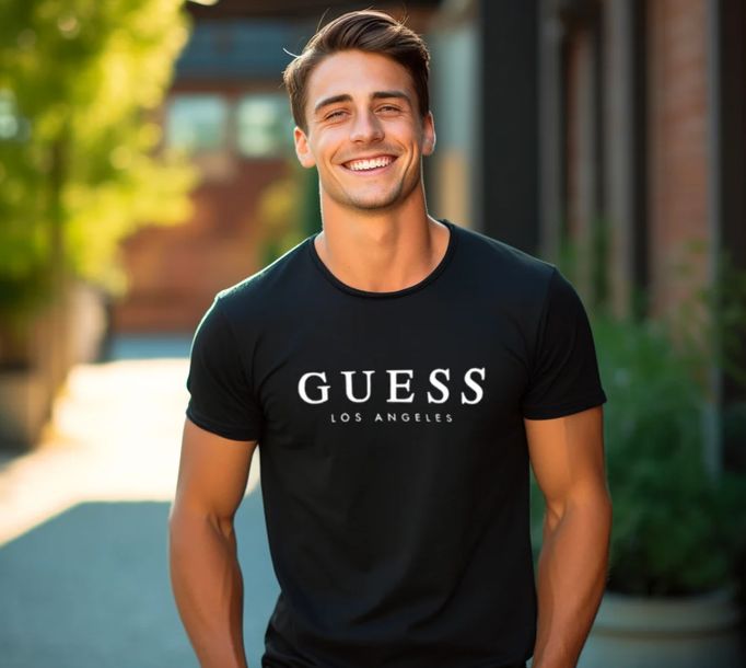 Guess Los Angeles czarna koszulka męska, t-shirt dla niego, bawełna, L