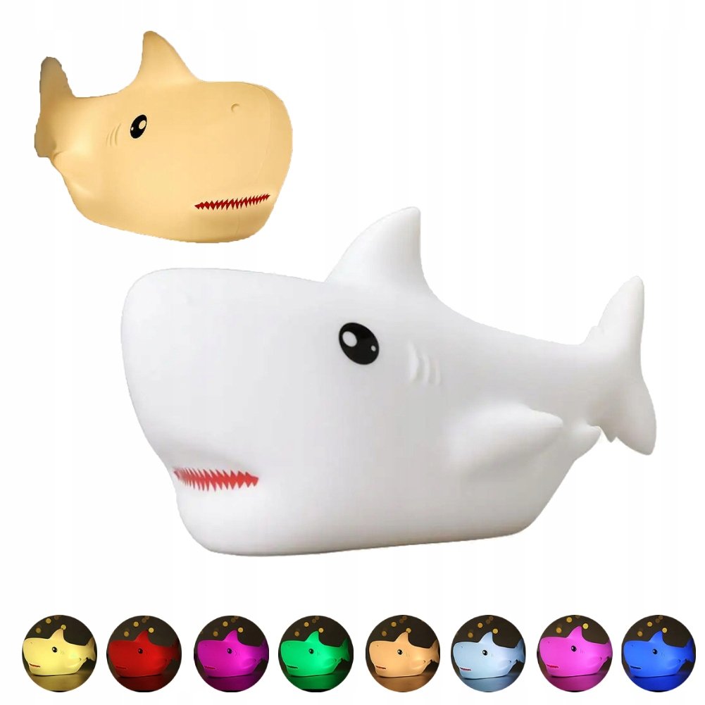 Lampka nocna Rekin LED dla dzieci Silikonowa 7 kolorów na USB