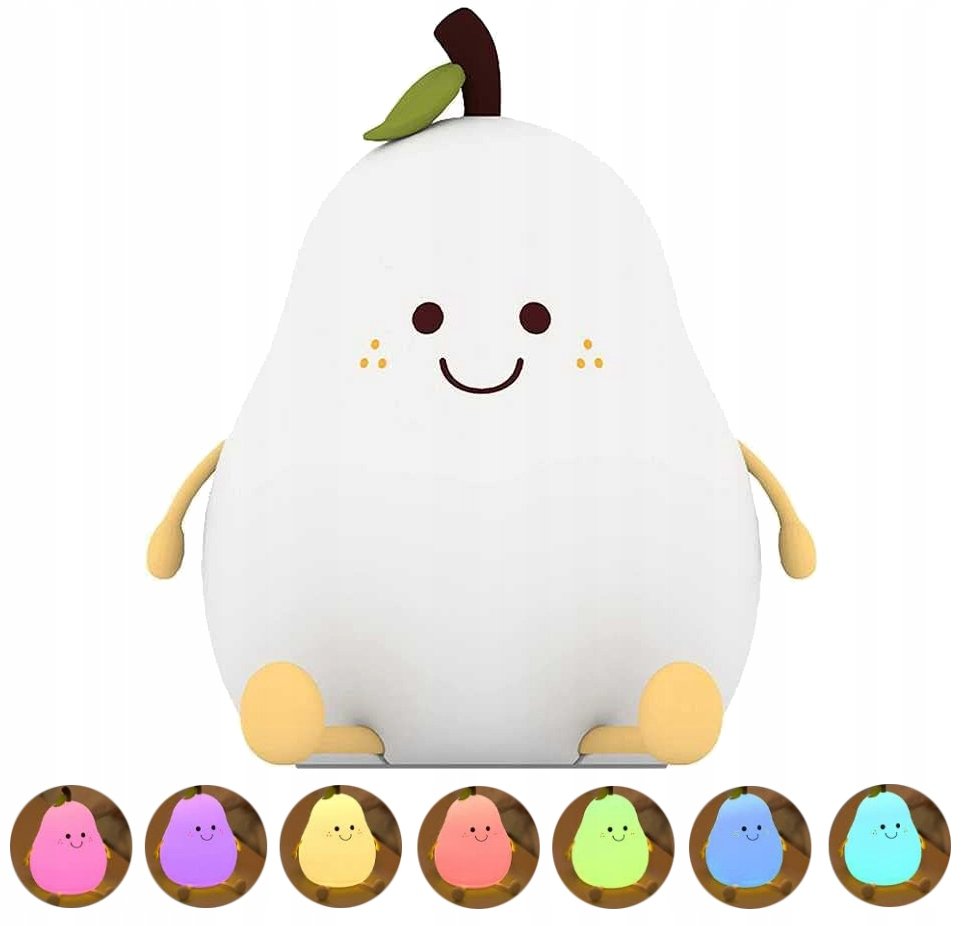 Lampka nocna Gruszka LED dla dzieci Silikonowa 7 kolorów na USB