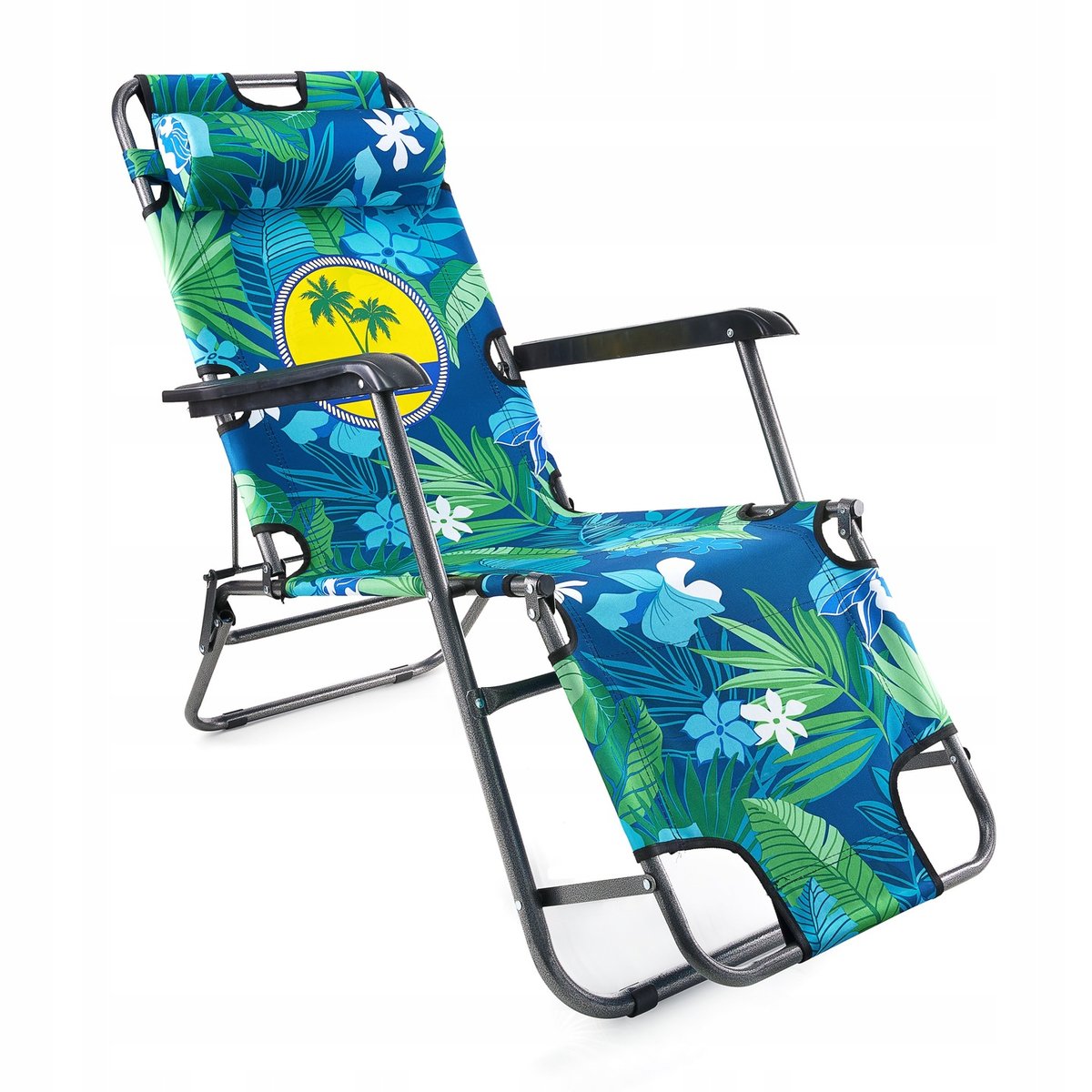 LEŻAK PLAŻOWY FOTEL OGRODOWY SKŁADANY NA PLAŻĘ 2W1 HAWAJSKIE KWIATY