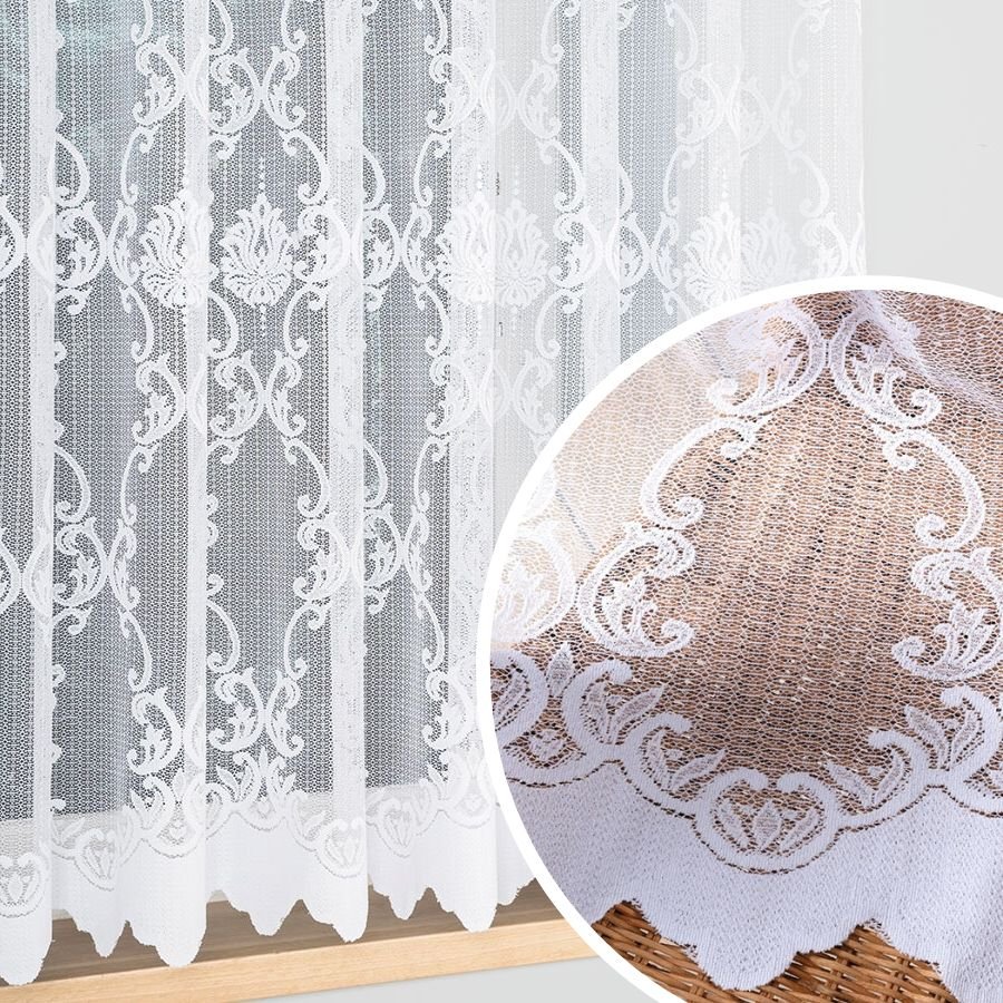 Firanka żakardowa ze wzorem po całości, kolor biały, wysokość 160 cm, 910007 - sprzedawana na metry