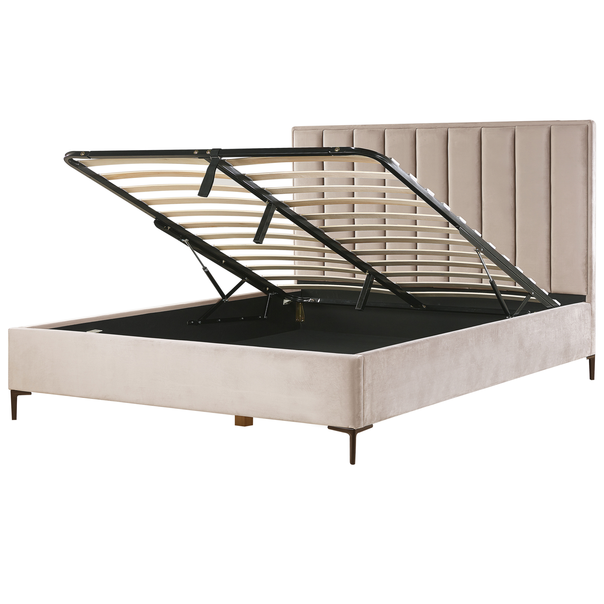 Łóżko z pojemnikiem welurowe 180 x 200 cm beżowoszare SEZANNE