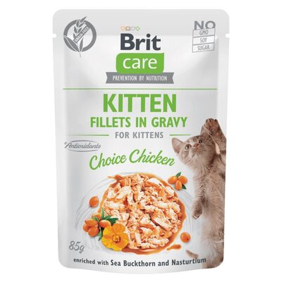 BRIT CARE Cat Kitten Fillets in Gravy Choice Chicken Enriched with Sea Buckthorn and Nasturtium 85g