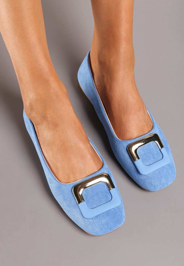 Jasnoniebieskie Casualowe Balerinki na Płaskiej Podeszwie z Metaliczną Aplikacją Chrissti