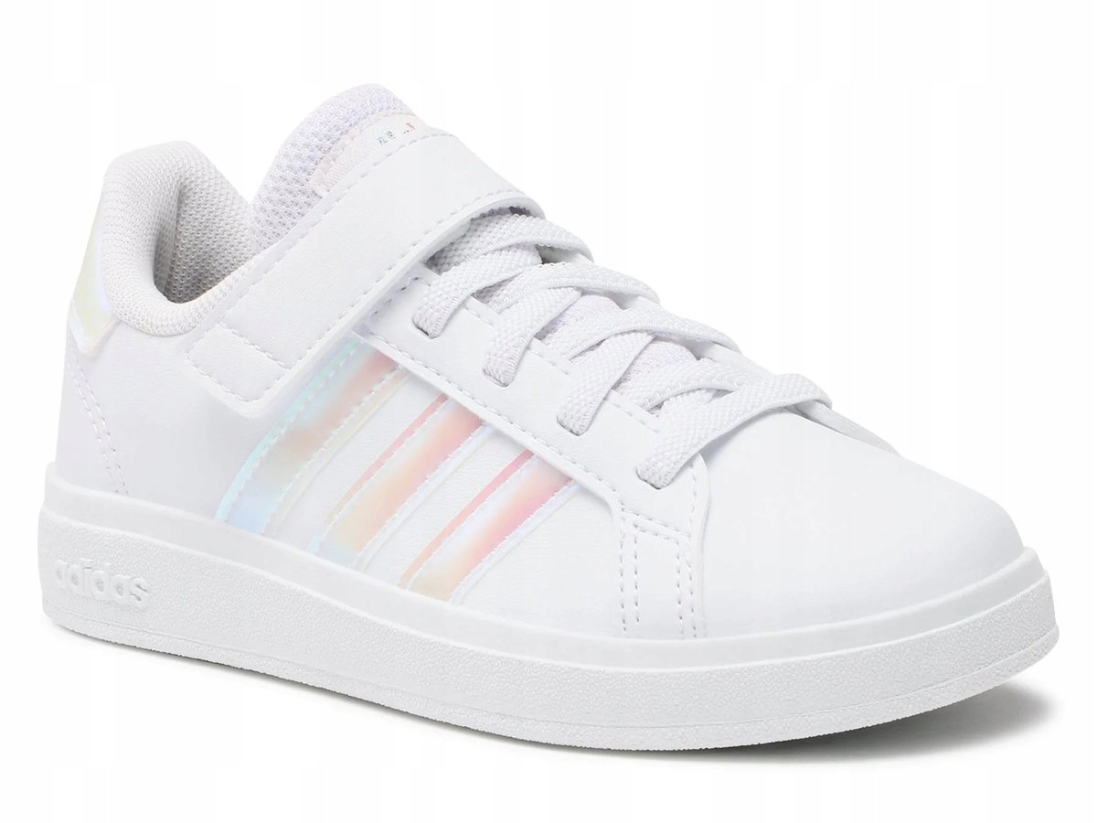 Buty dziecięce ADIDAS GRAND COURT GY2327 na rzepy białe błyszczące paski 33