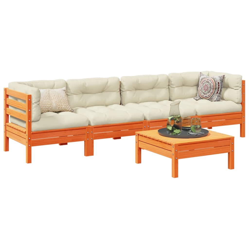 vidaXL 5-cz. zestaw mebli ogrodowych z poduszkami, woskowy brąz, sosna