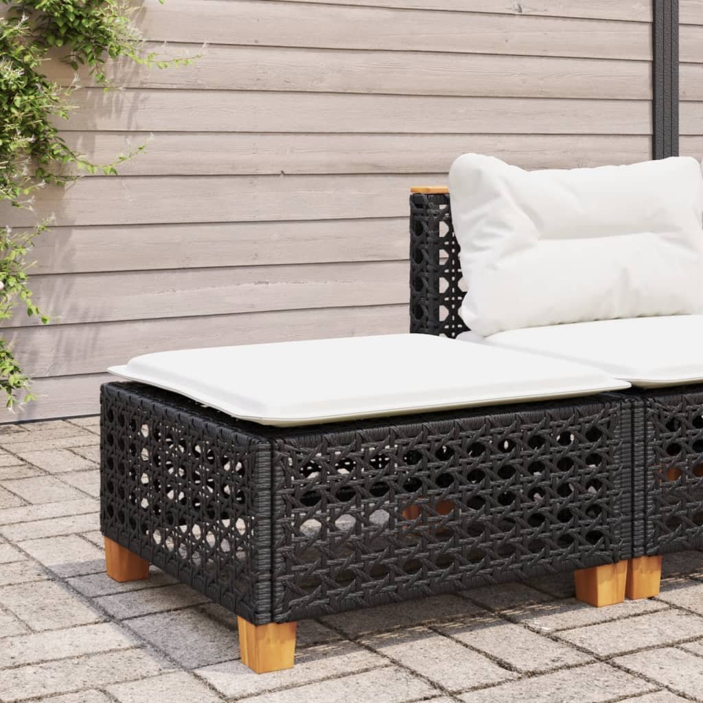 vidaXL Stołek ogrodowy z poduszką, czarny, 63,5x56x32 cm, rattan PE
