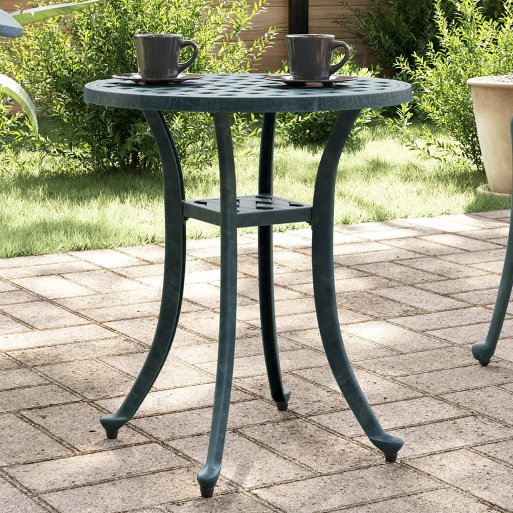 vidaXL Stolik ogrodowy, zielony, Ø48x53 cm, odlewane aluminium