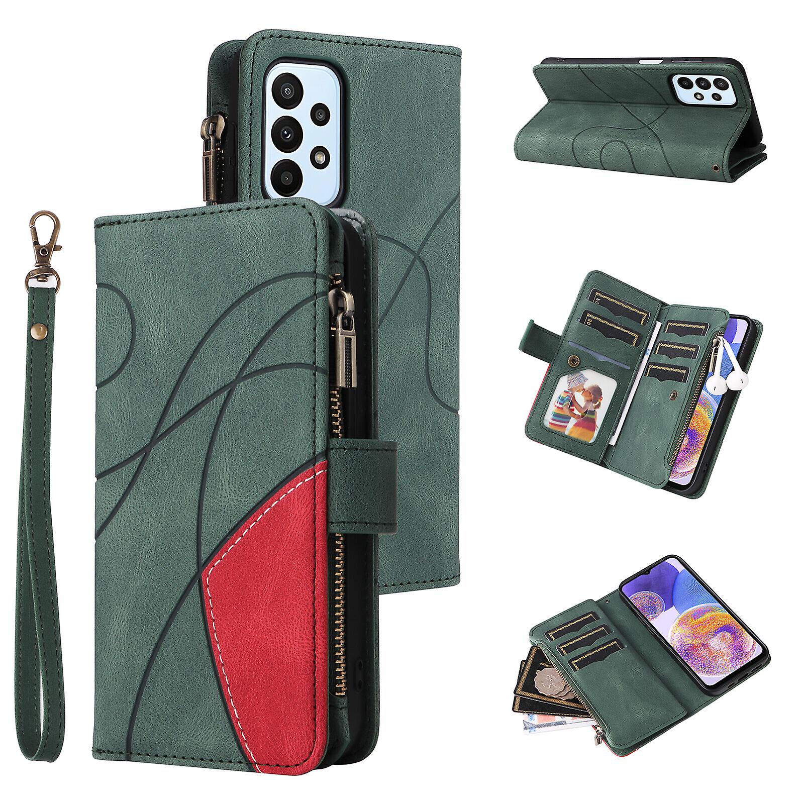Foxdock Kompatybilny z Samsung Galaxy A23 5G / 4G Etui-portfel z miejscami na karty PU Skórzany zamek błyskawiczny z klapką Folio Zielony