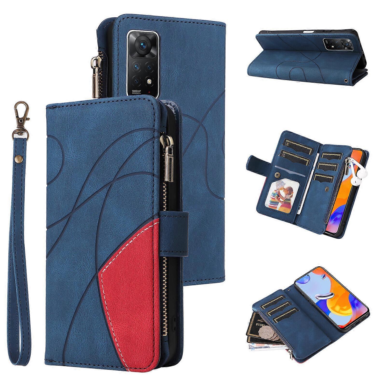Foxdock Kompatybilny z Xiaomi Redmi Note 11 Pro 4G / 5G Etui-portfel z miejscami na karty PU Skórzany zamek błyskawiczny Flip Folio Cover Niebieski