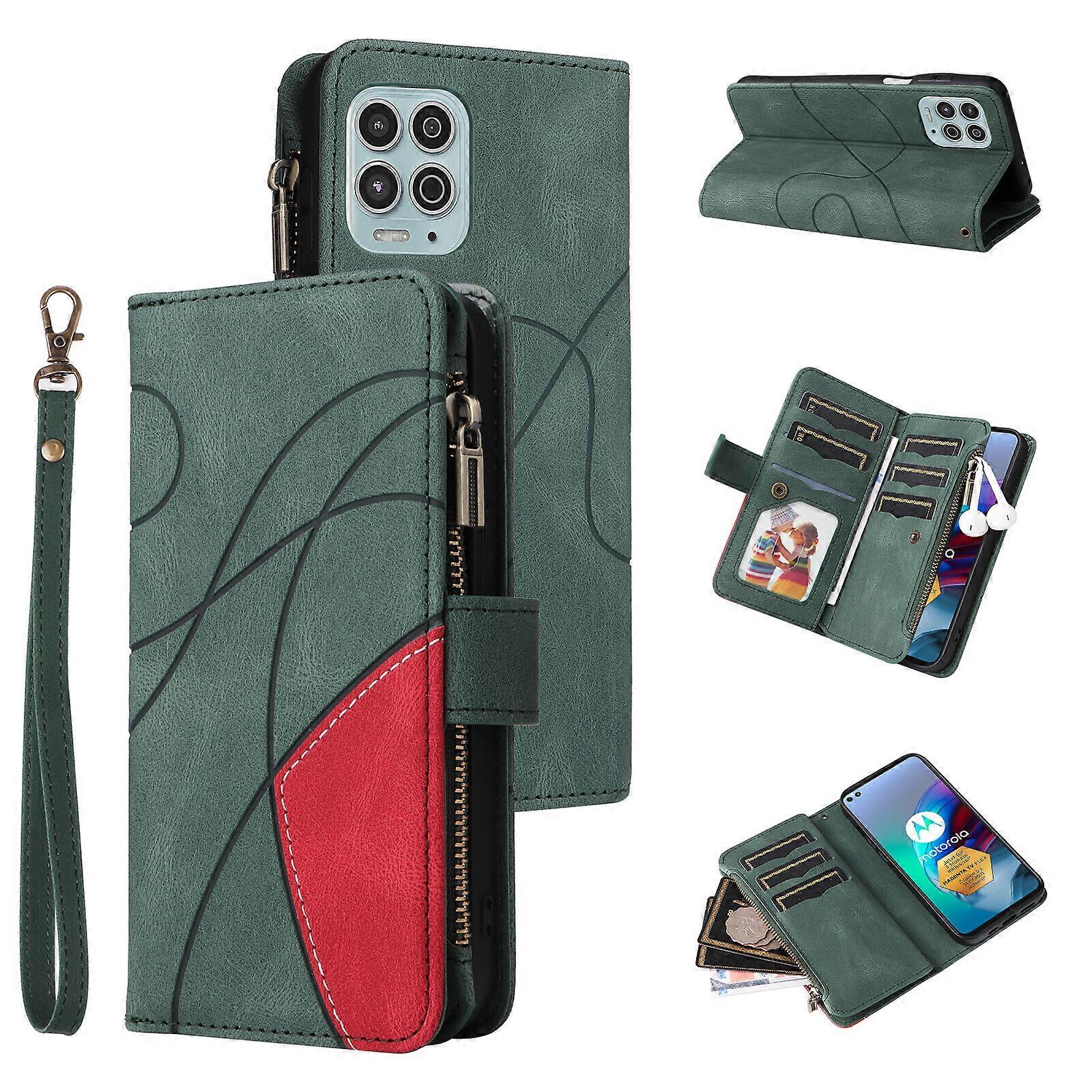 Foxdock Kompatybilny z Motorola Moto G100 Etui-portfel z miejscami na karty PU Skórzany zamek błyskawiczny Flip Folio Cover Zielony