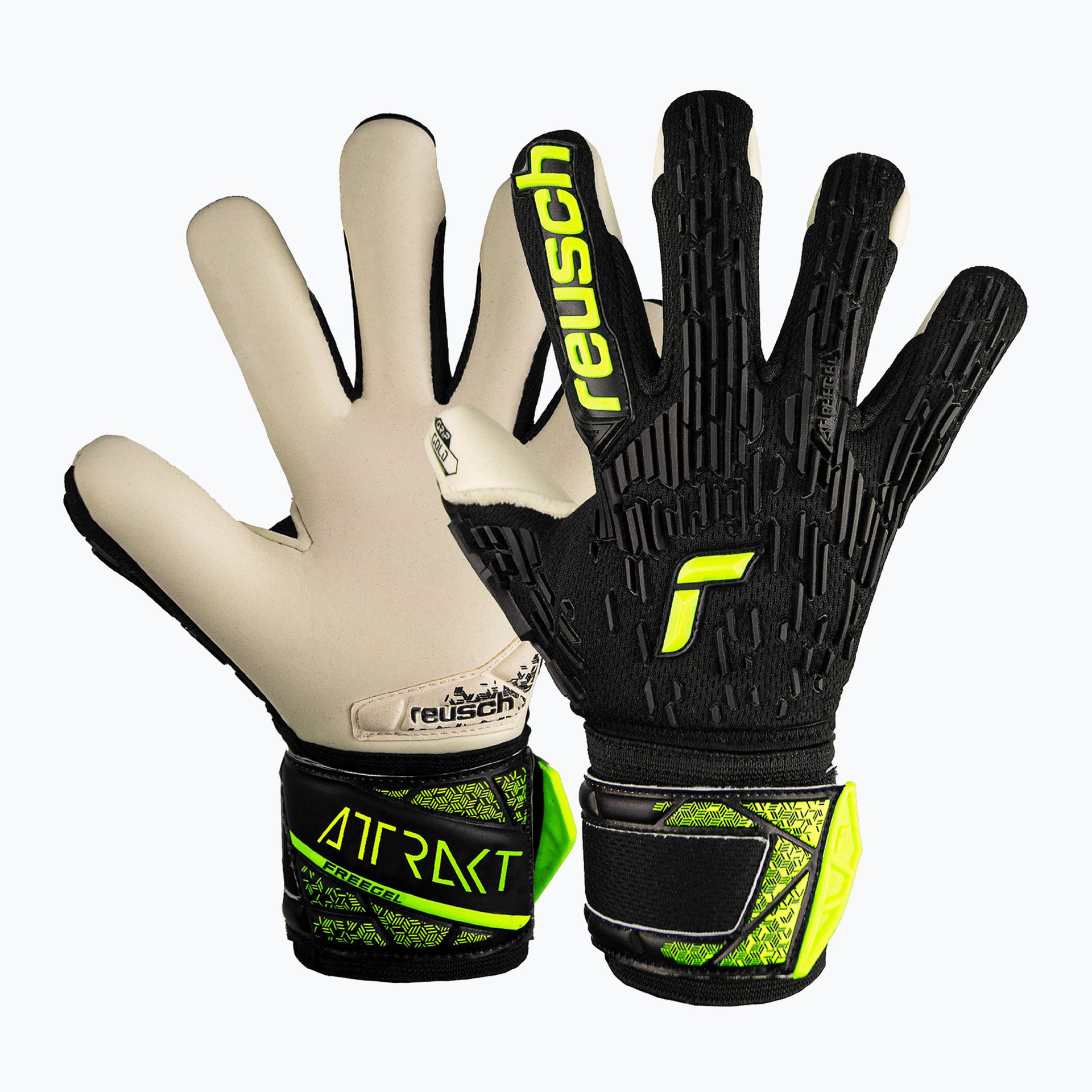 Rękawice bramkarskie dziecięce Reusch Attrakt Freegel Gold Finger Support Junior black/safety yellow WYSYŁKA W 24H 30 DNI NA ZWROT