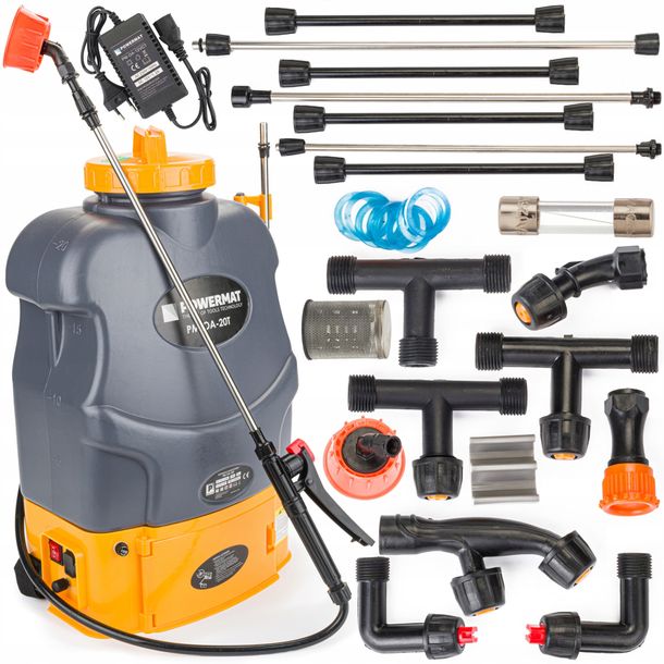 Opryskiwacz Akumulatorowy Plecakowy Ciśnieniowy Powermat 20l Zestaw 9 Dysz