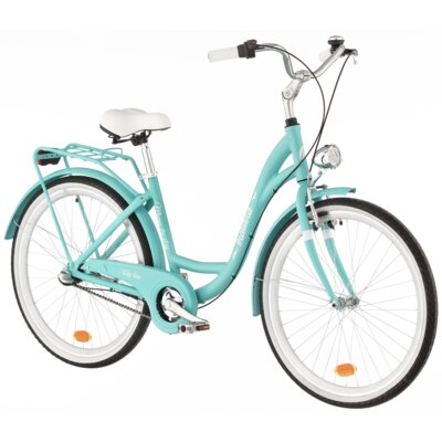 Rower miejski INDIANA Moena A3B 26 cali damski Lazurowy + Koszyk na rower VÖGEL VKS-105 Stalowy