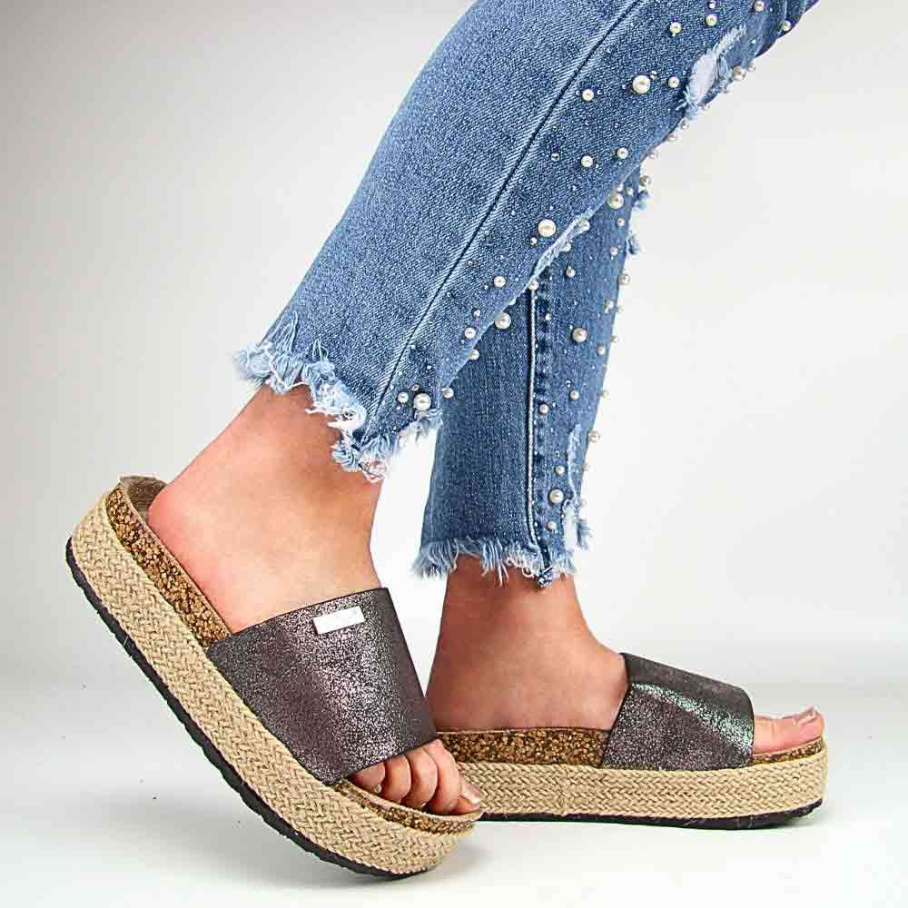 Lee Cooper LCW-24-35-2506 klapki damskie espadryle na platformie cameleon