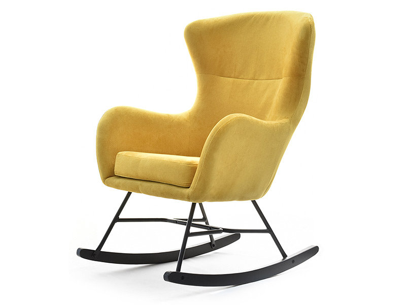 Komfortowy Fotel Bujany Bujak Tapicerowany Welurem Nesta Żółty - Czarny