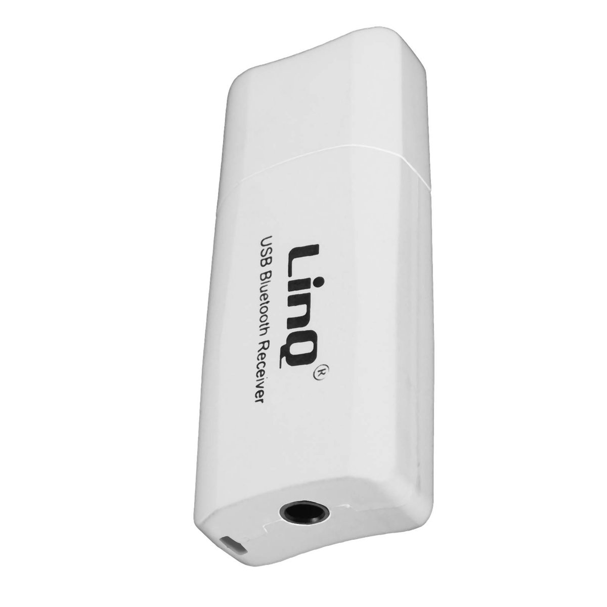Adapter audio Bluetooth, bezprzewodowy odbiornik USB z wyjsciem kabla LinQ 3,5 mm Jack - bialy