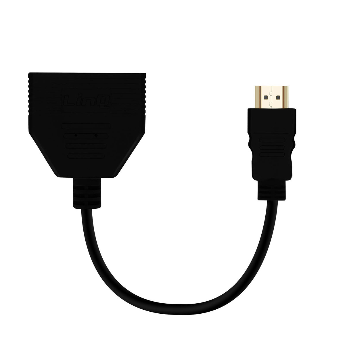 Wieloportowy adapter/koncentrator HDMI meski na 2x HDMI zenski, firmy LinQ — czarny