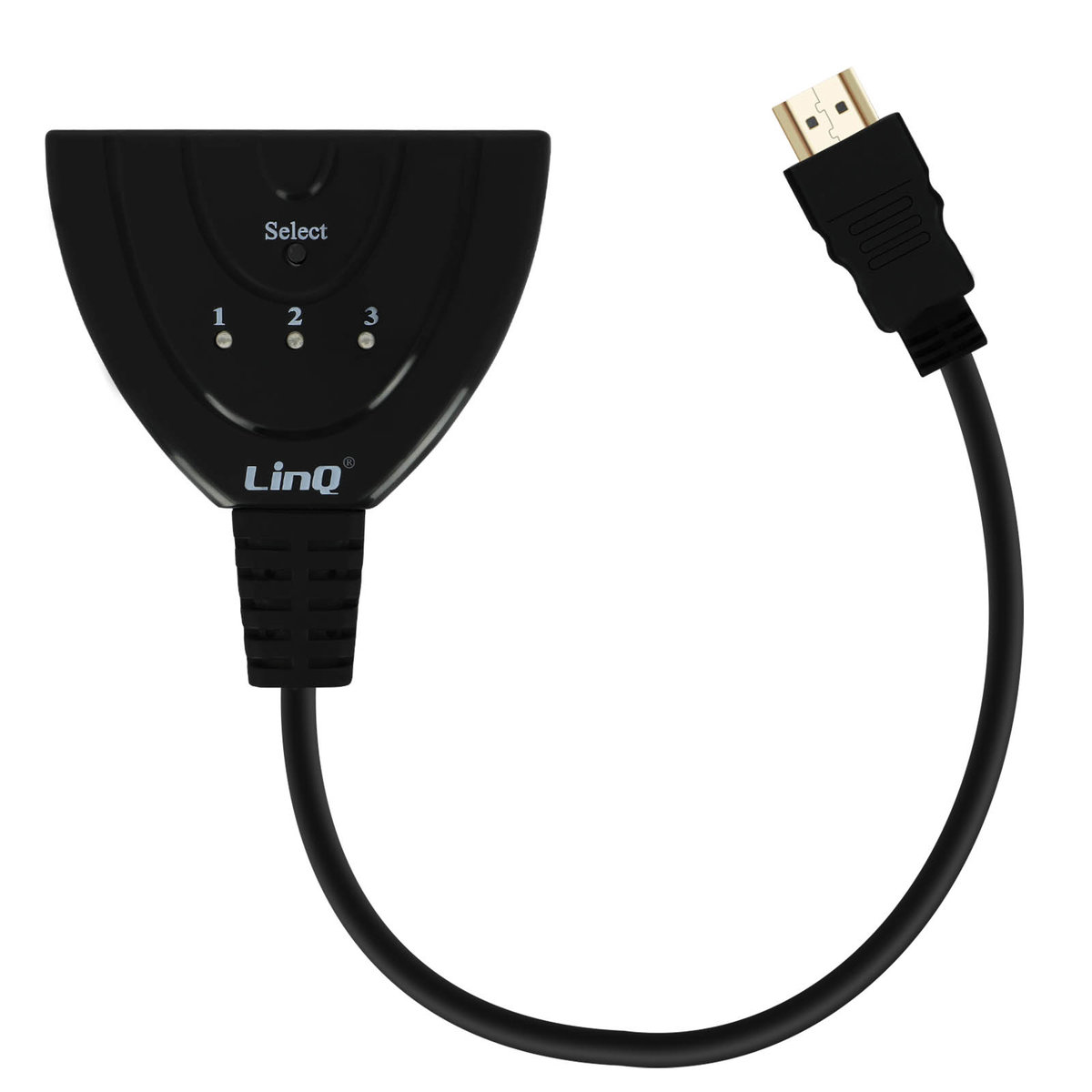 Wieloportowy adapter/koncentrator HDMI meski na 3x HDMI zenski, firmy LinQ — czarny