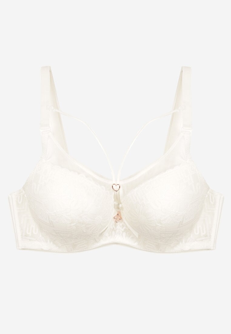 Jasnobeżowy Biustonosz Typu Full Cup z Koronką i Regulowanymi Ramiączkami Nestakate