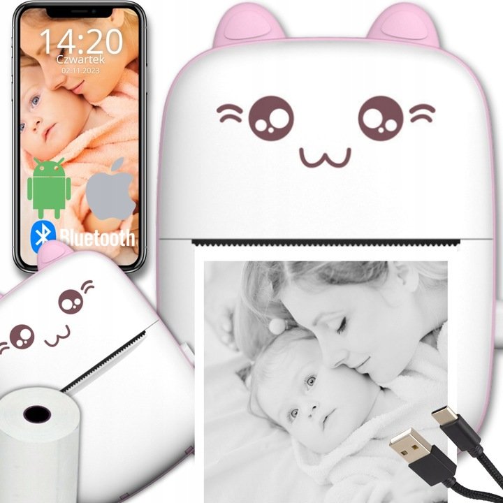 DRUKUS MINI DRUKARKA ETYKIET TERMICZNA PRZENOSNA ROLKA NIESKONCZONY TUSZ