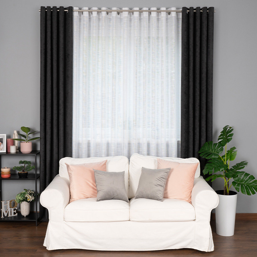 Biała firanka gotowa typu len na przelotkach z połyskiem, rozmiar 400x250 cm