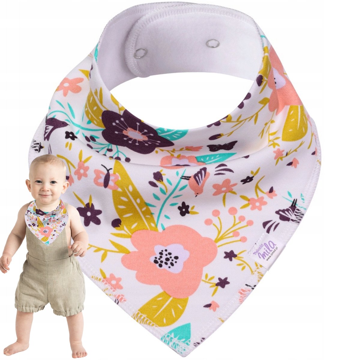 Śliniaczek bawełna 100% śliniak Chusta Apaszka bawełniana KWIATY 30-35 cm