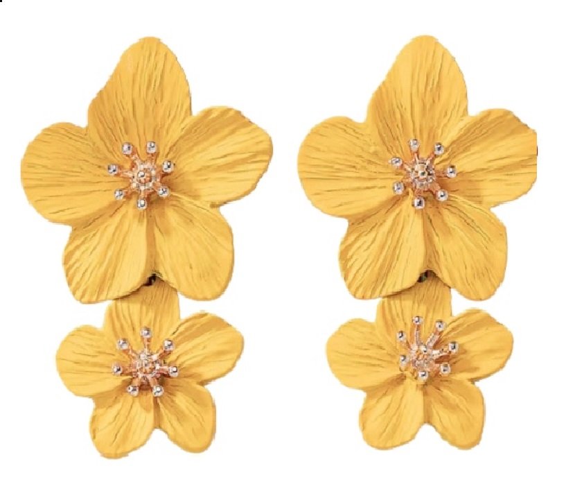 Żółte kolczyki z kwiatami słoneczne matowe na lato letnia sukienka jasne