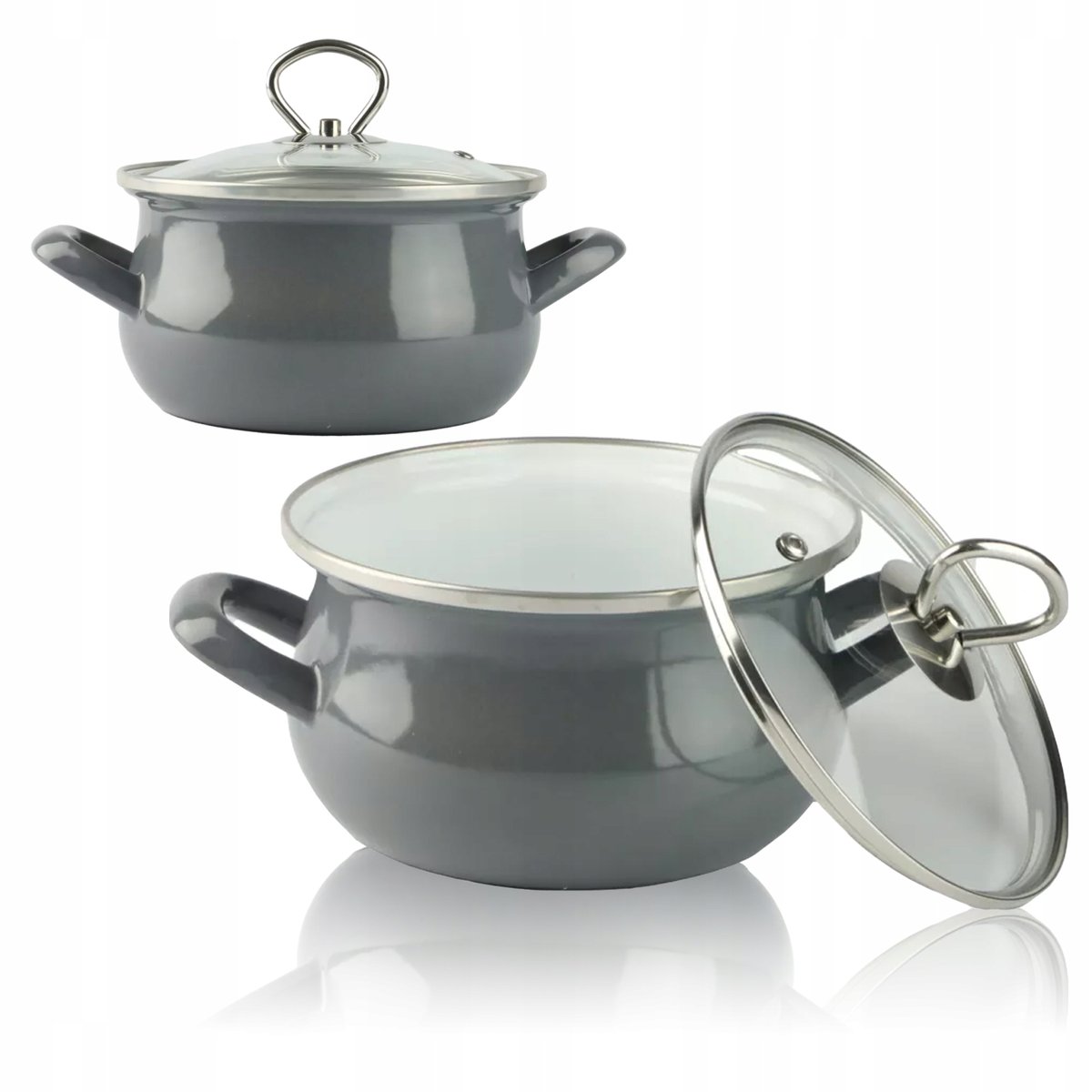 GARNEK TRADYCYJNY EMALIOWANY 1,9 L SZARY ZESTAW Z POKRYWĄ GAZ INDUKCJA 
