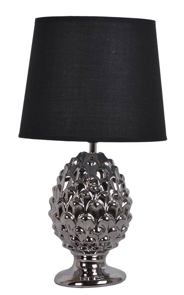 Lampa ceramiczna srebrna z czarnym abażurem