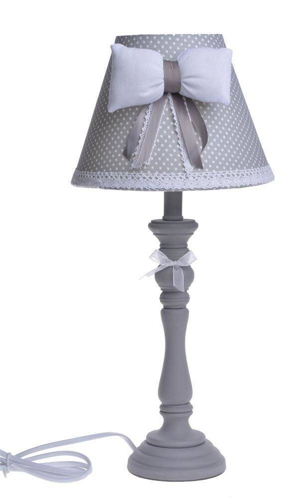 Lampa beżowa abażur w kropki z kokardą
