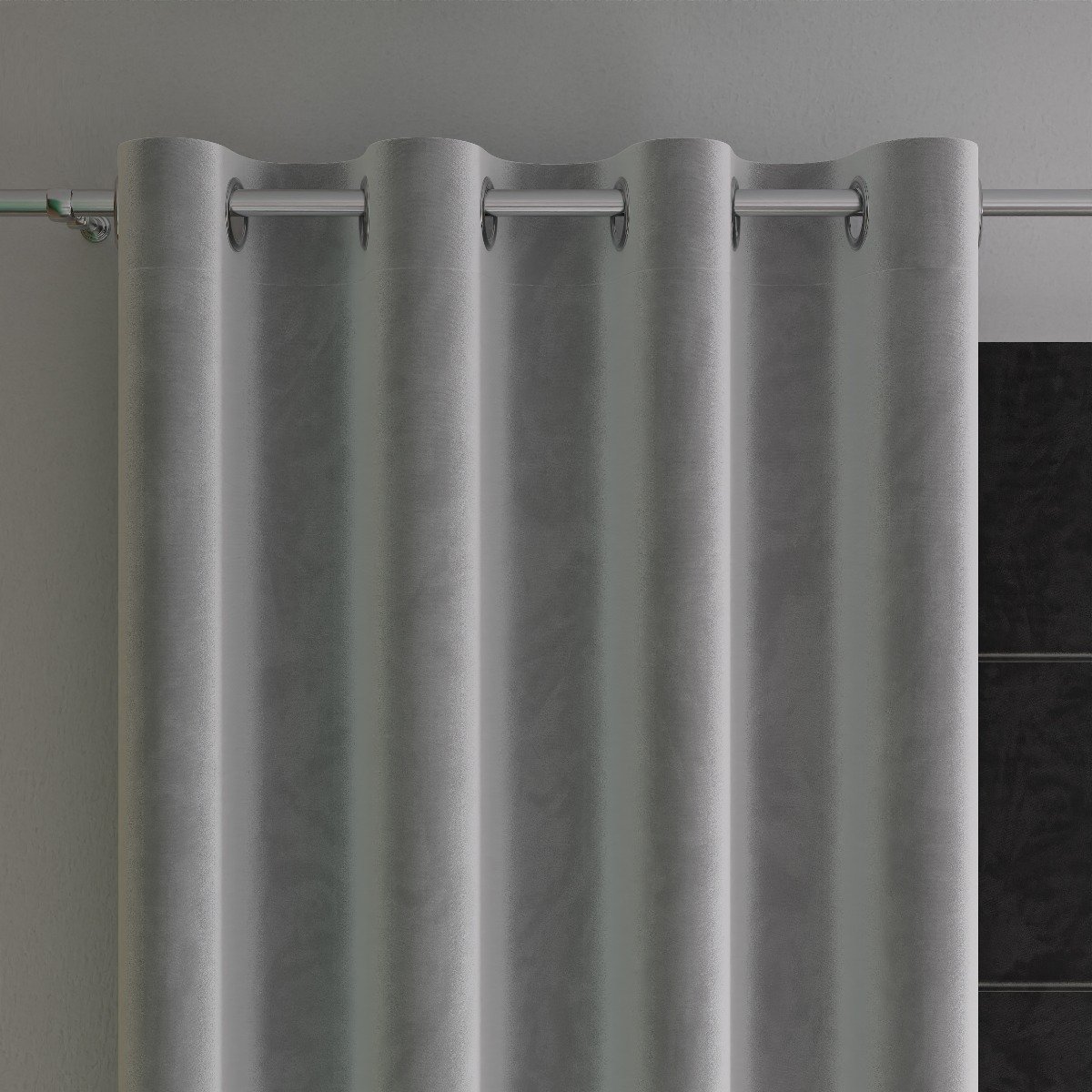 Gotowa zasłona z miękkiej welwetowej tkaniny Velvi, kolor szary na przelotkach, rozmiar 140x250 cm