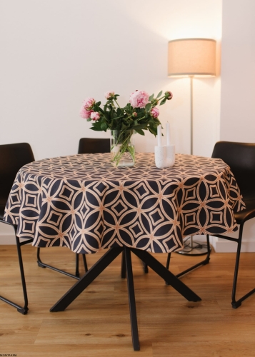 Okrągły obrus plamoodporny bawełniany z wzorem Kręgi