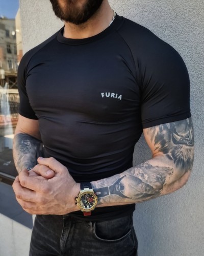 Koszulka męska elastyczna czarna logo Furia