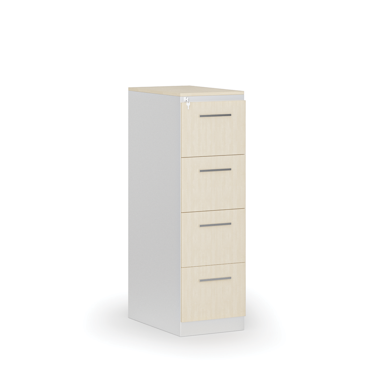 Kartoteka metalowa PRIMO z drewnianym frontem A4, 4 szuflady, biały/brzoza