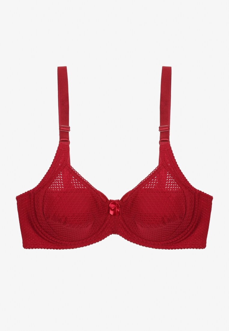 Bordowy Biustonosz z Ażurowym Wzorem na Ramiączkach z Regulacją i Haftkami Dimirria