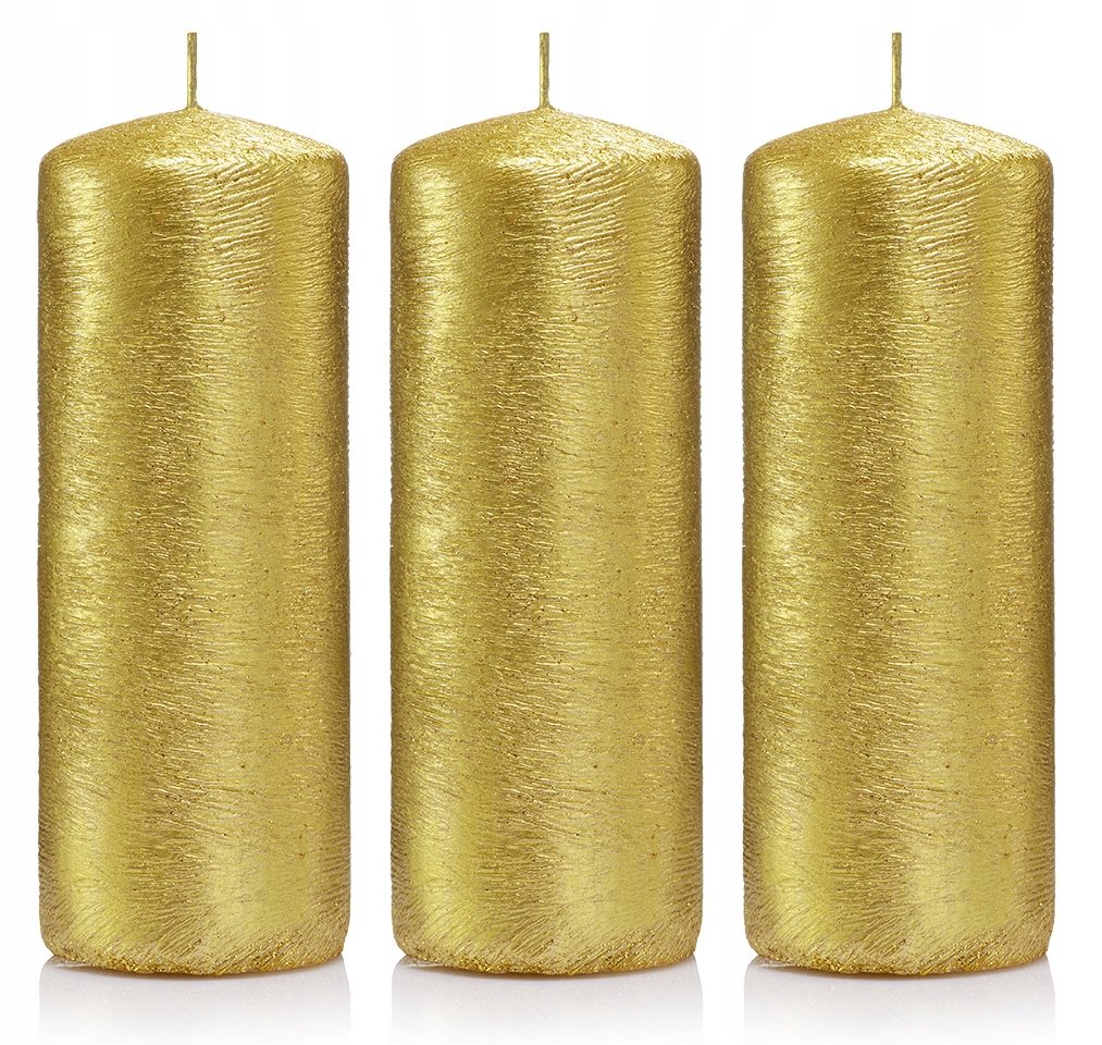 Świece ozdobne złote walec kokon 15/6 zestaw 3 szt