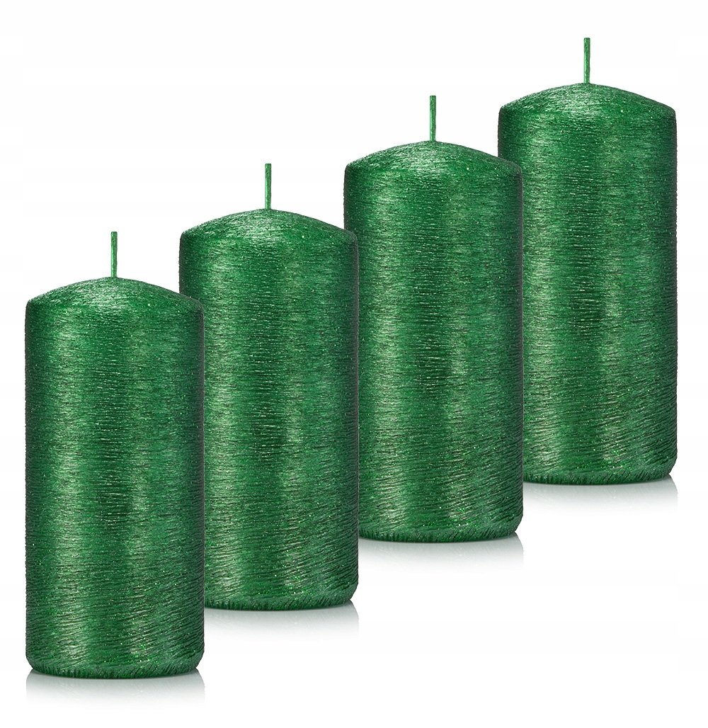 Świece ozdobne zielone walec kokon 12/6 zestaw 4