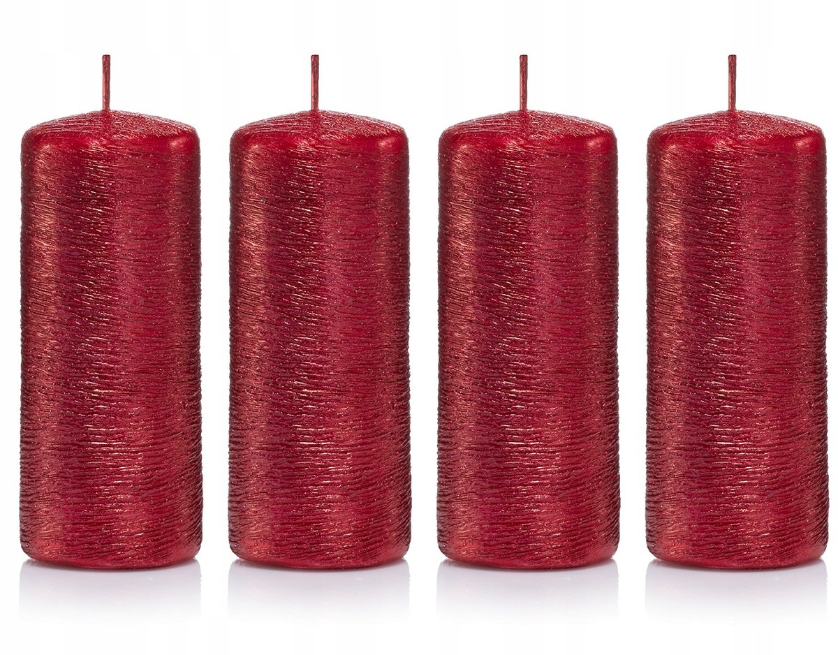 Świece ozdobne czerwone walec kokon 10/4 zestaw 4